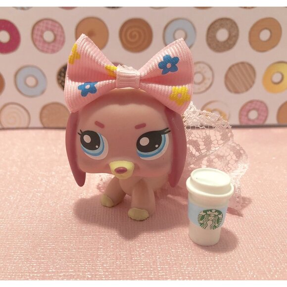 Littlest Pet Shop LPS # 1306 Pink Mauve Dachshund Dog Blue Eyes Authentic - Picture 2 of 3